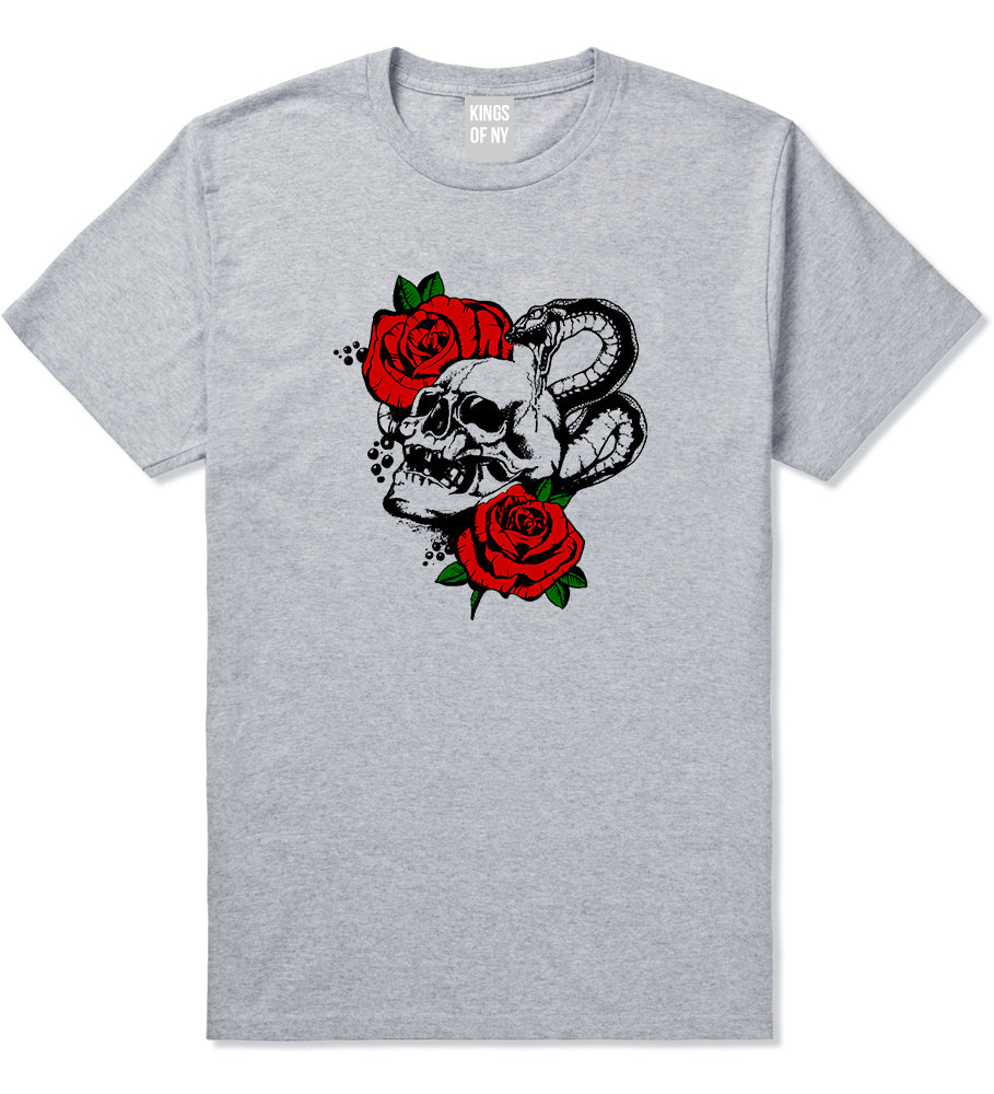 Skull And Roses Mens T Shirt Grey