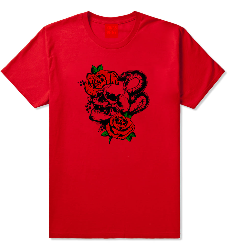Skull And Roses Mens T Shirt Red
