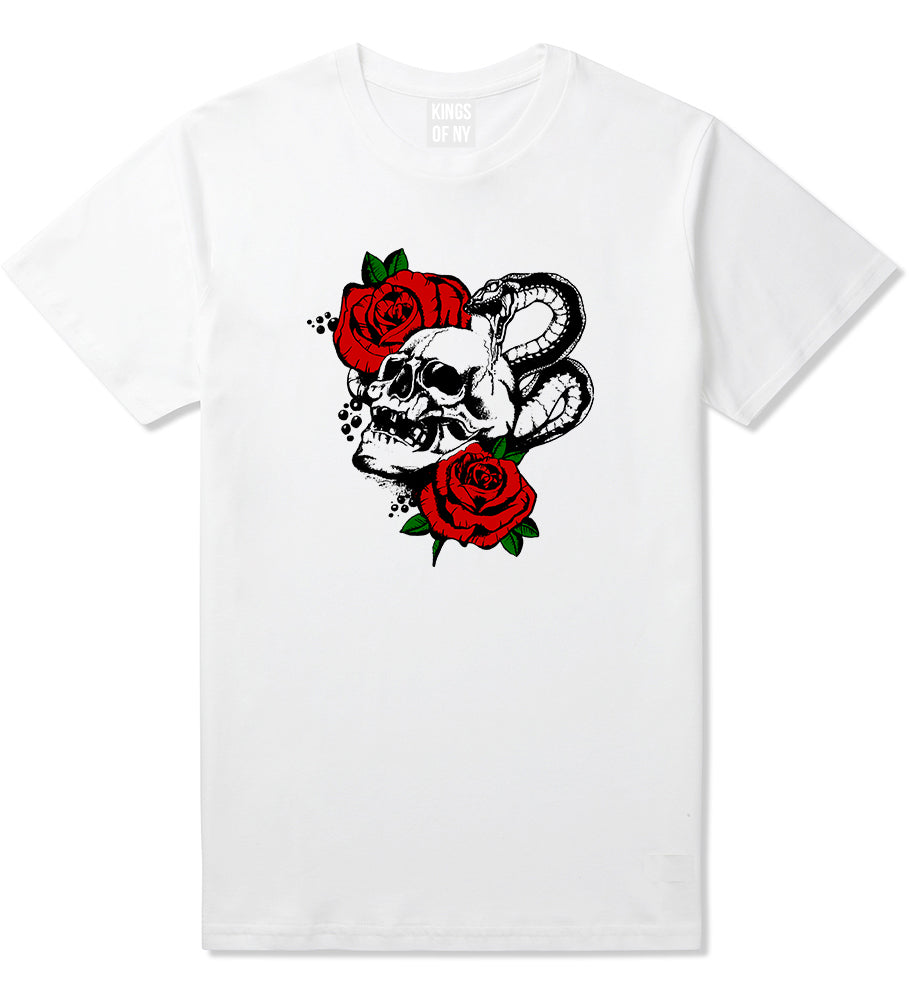Skull And Roses Mens T Shirt White