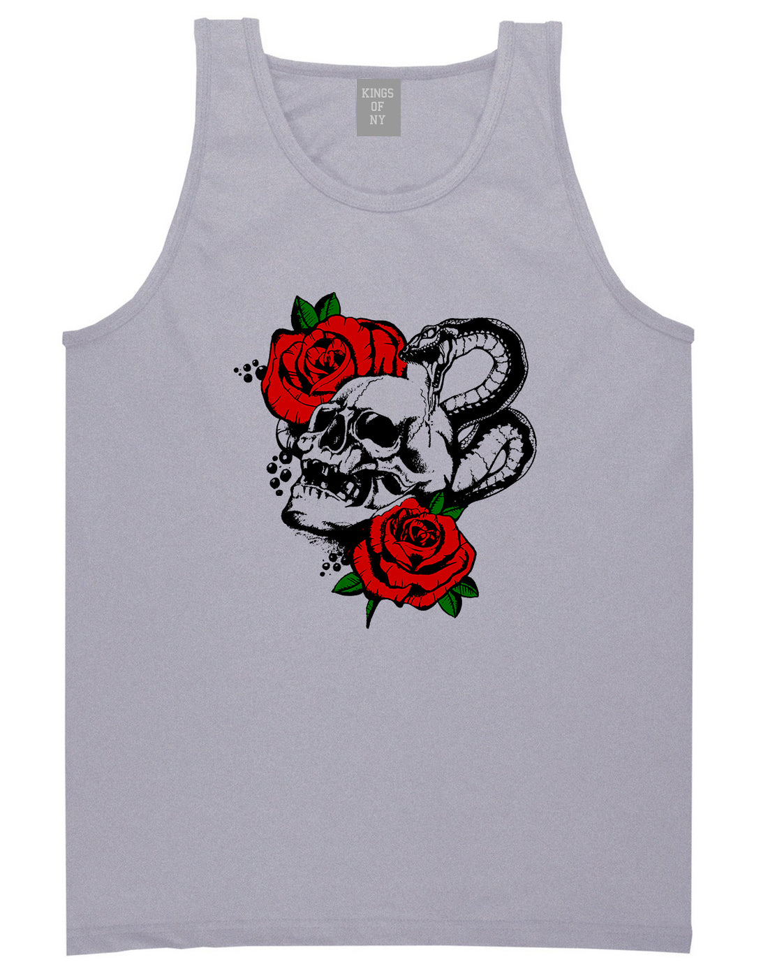 Skull And Roses Mens Tank Top Shirt Grey