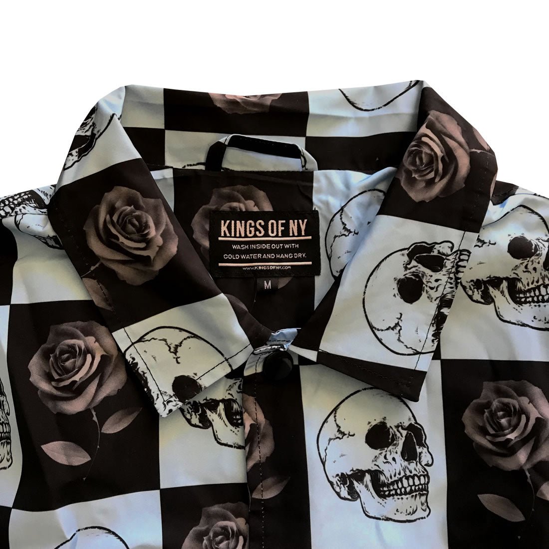 Black Rose and Skull Checkered Mens Windbreaker Coaches Jacket
