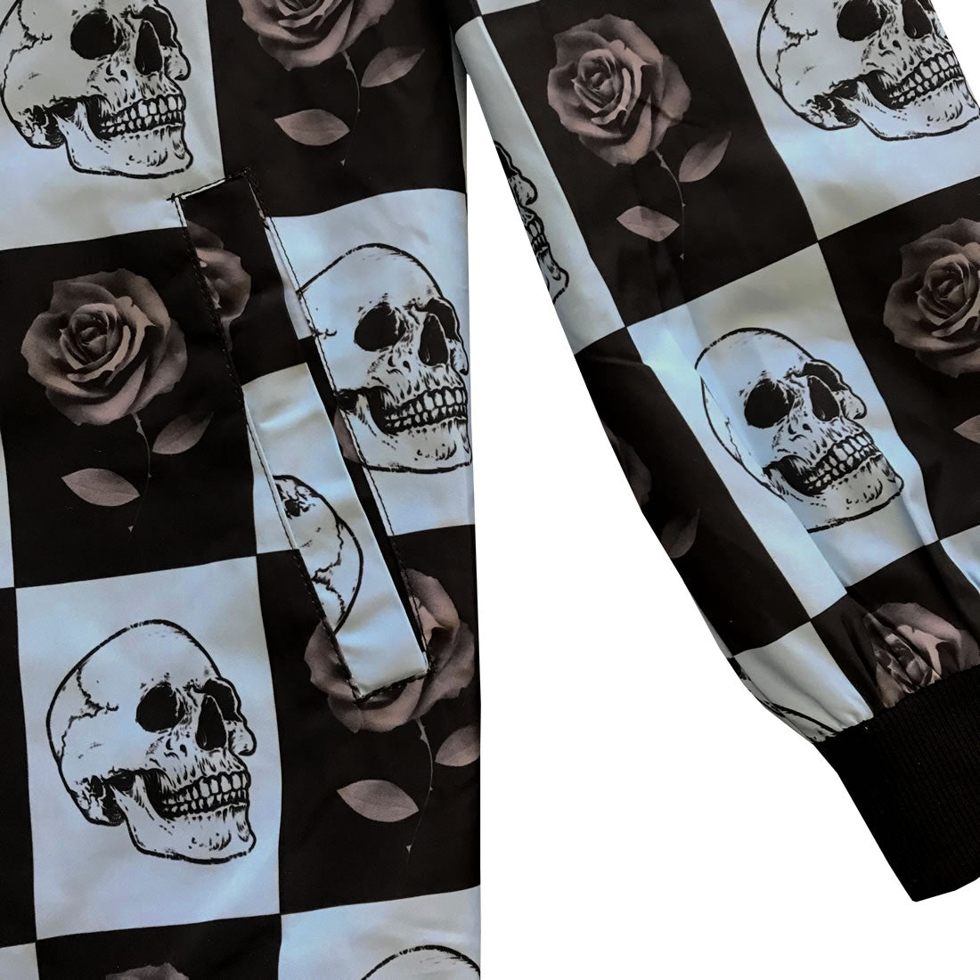 Black Rose and Skull Checkered Mens Windbreaker Coaches Jacket