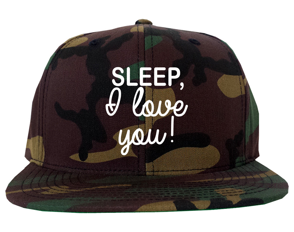 Sleep I Love You Funny Tired Mens Snapback Hat Green Camo