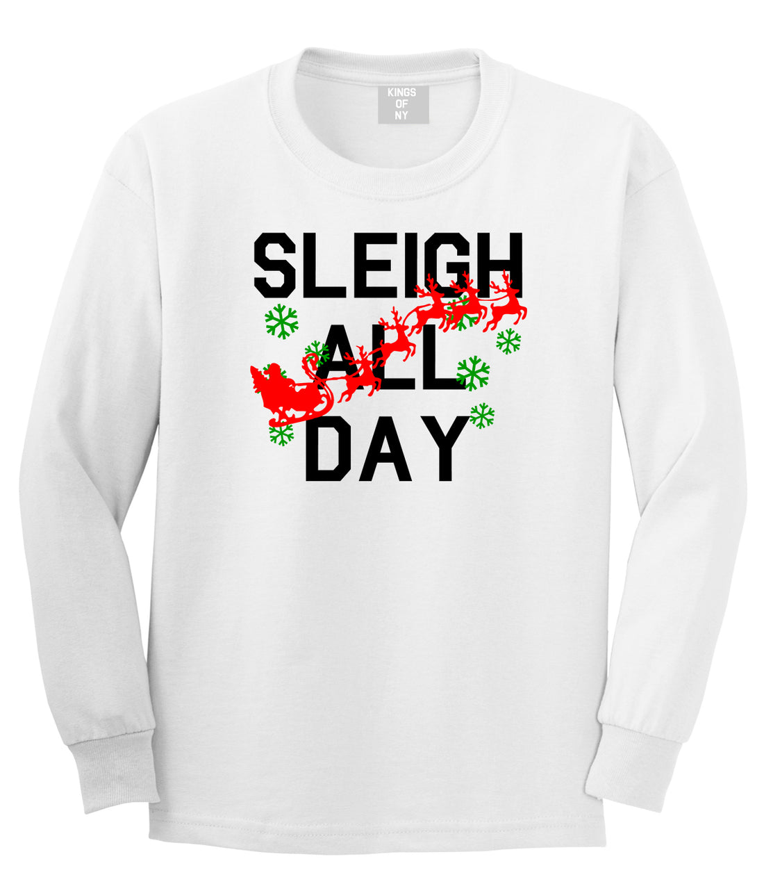 Sleigh All Day Christmas White Mens Long Sleeve T-Shirt