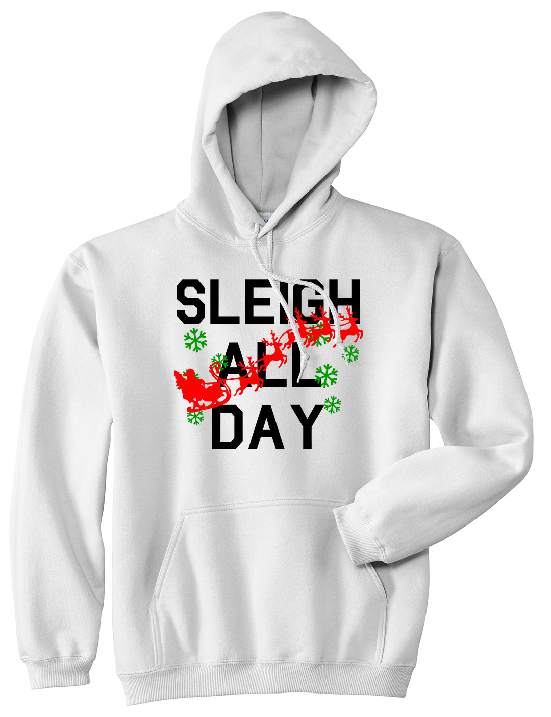 Sleigh All Day Christmas White Mens Pullover Hoodie