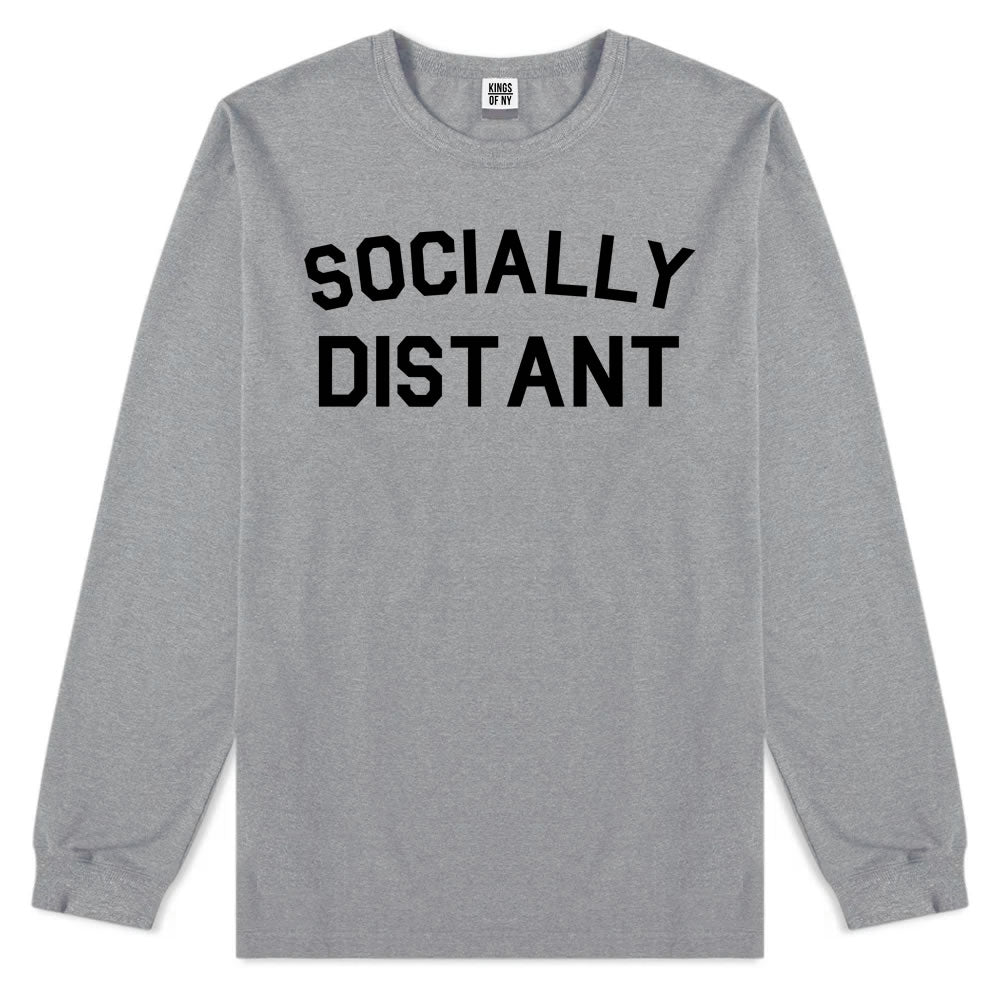 Socially Distant Mens Long Sleeve T-Shirt Grey