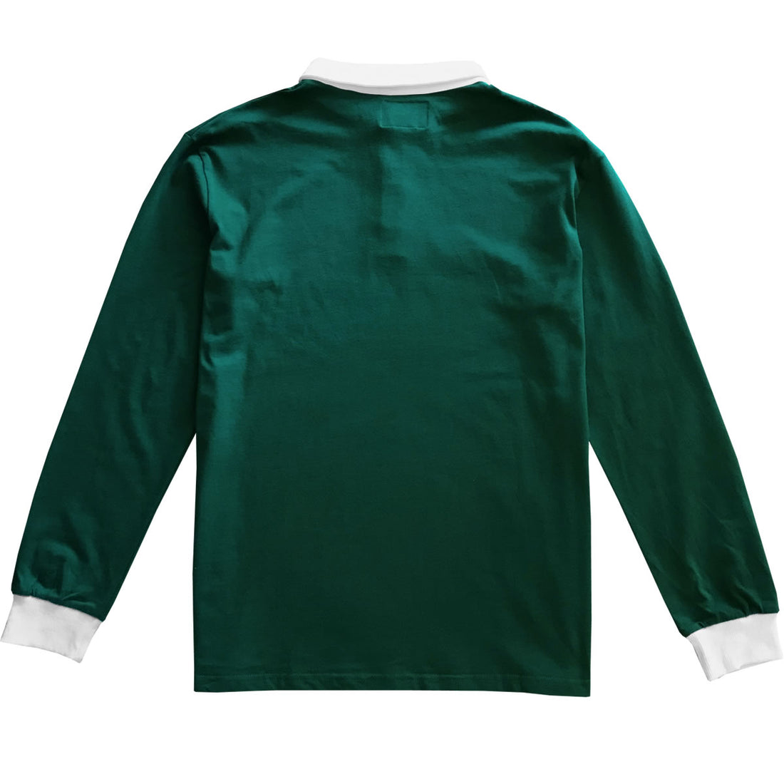 Solid Green with White Collar Mens Long Sleeve Polo Rugby Shirt