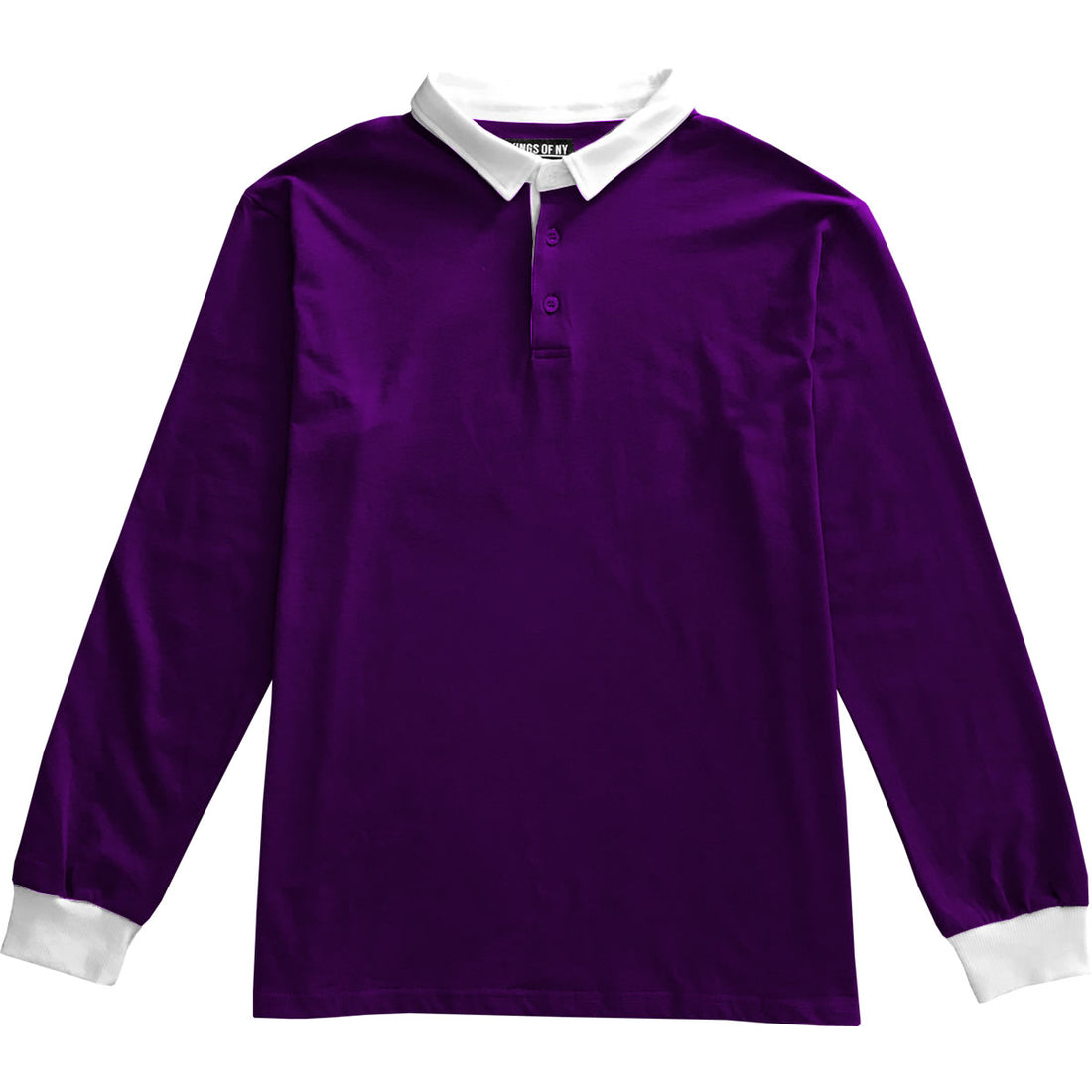Solid Purple with White Collar Mens Long Sleeve Polo Rugby Shirt