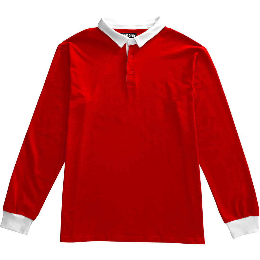 Solid Red with White Collar Mens Long Sleeve Polo Rugby Shirt