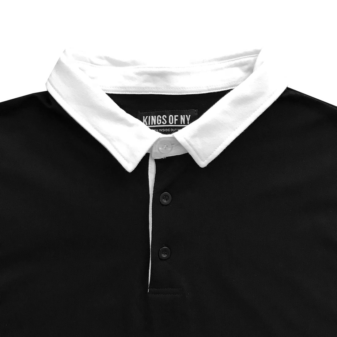 Classic Black and White Striped Mens Short Sleeve Polo Rugby Shirt detail