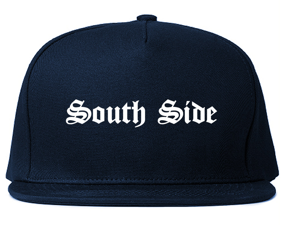 South Side Old English Mens Snapback Hat Navy Blue