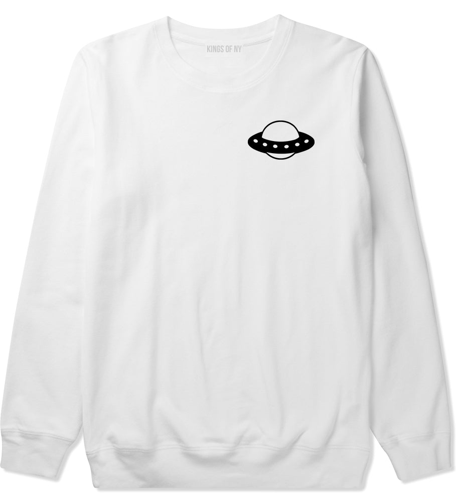 Spaceship Chest Mens White Crewneck Sweatshirt by Kings Of NY