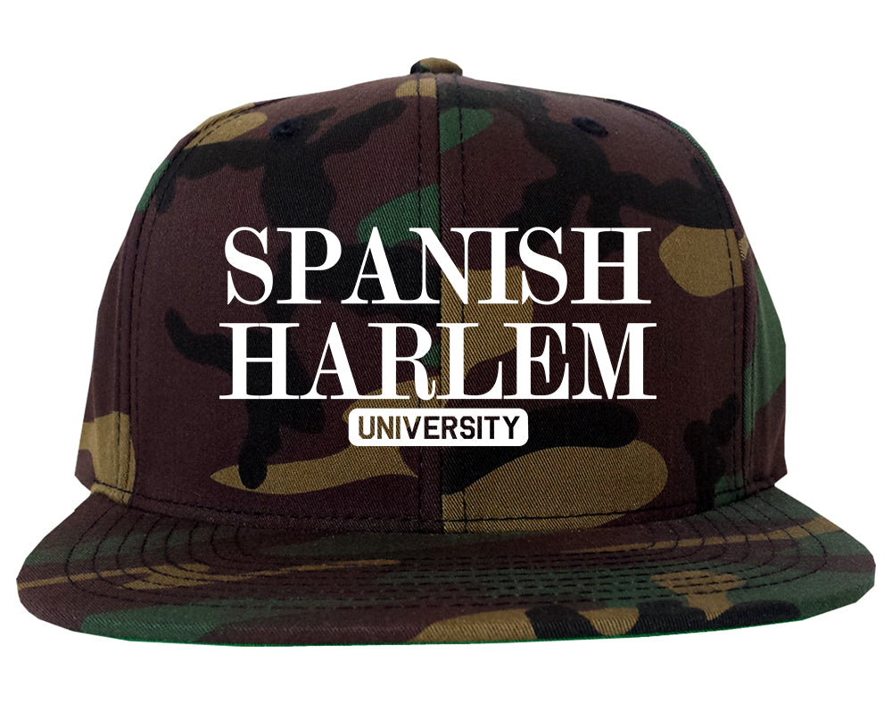 Spanish Harlem University New York Mens Snapback Hat Army Camo