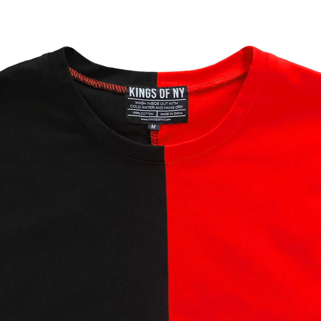 Black And Red Split Mens Short Sleeve T-Shirt Detail