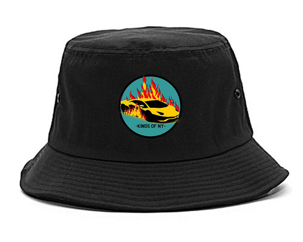 Sports Car In Flames Mens Bucket Hat Black