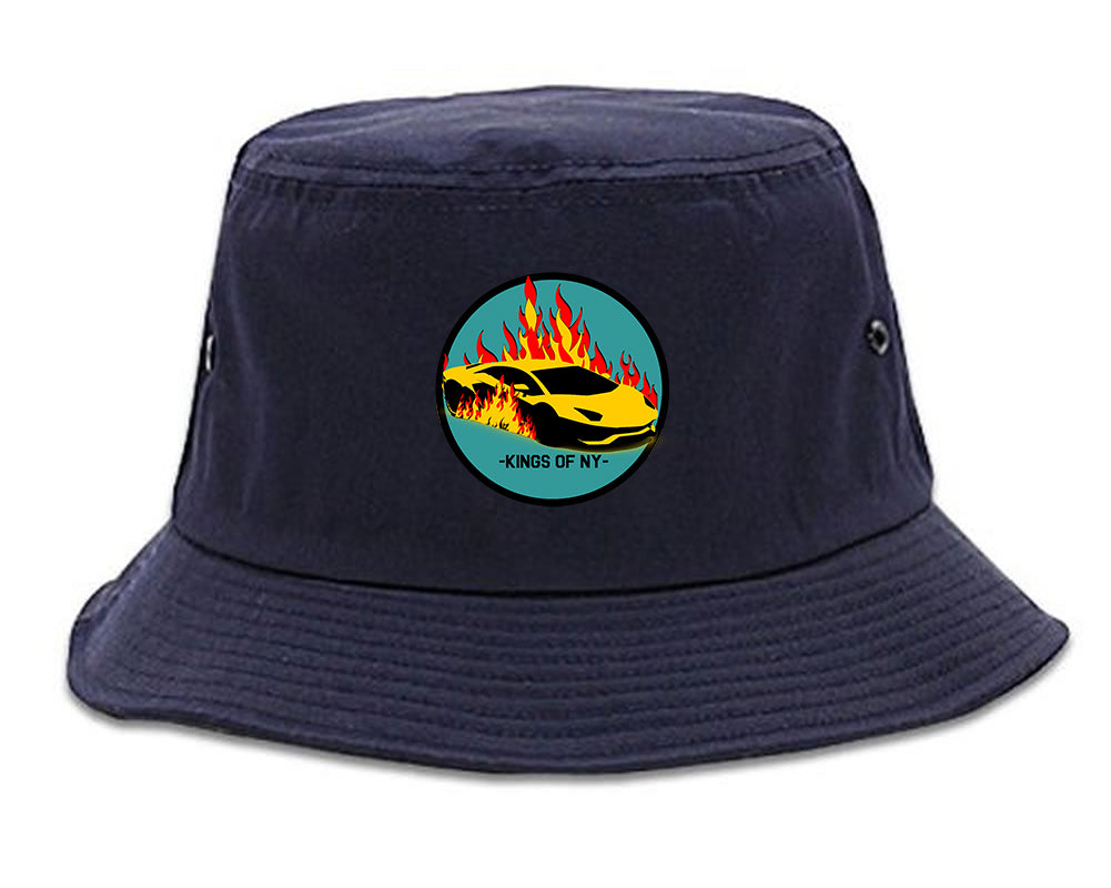 Sports Car In Flames Mens Bucket Hat Navy Blue