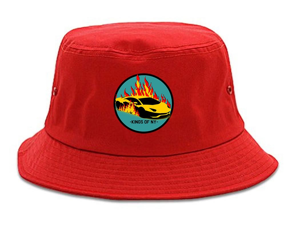 Sports Car In Flames Mens Bucket Hat Red