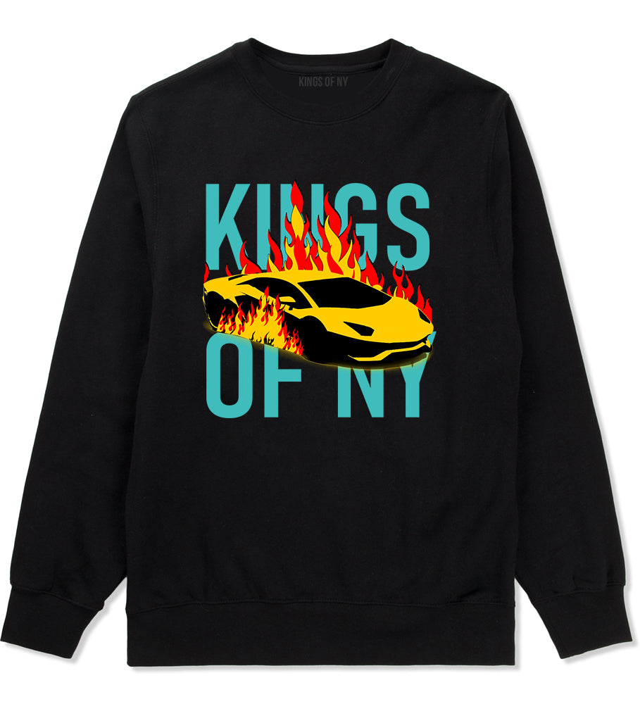 Sports Car In Flames Mens Crewneck Sweatshirt Black