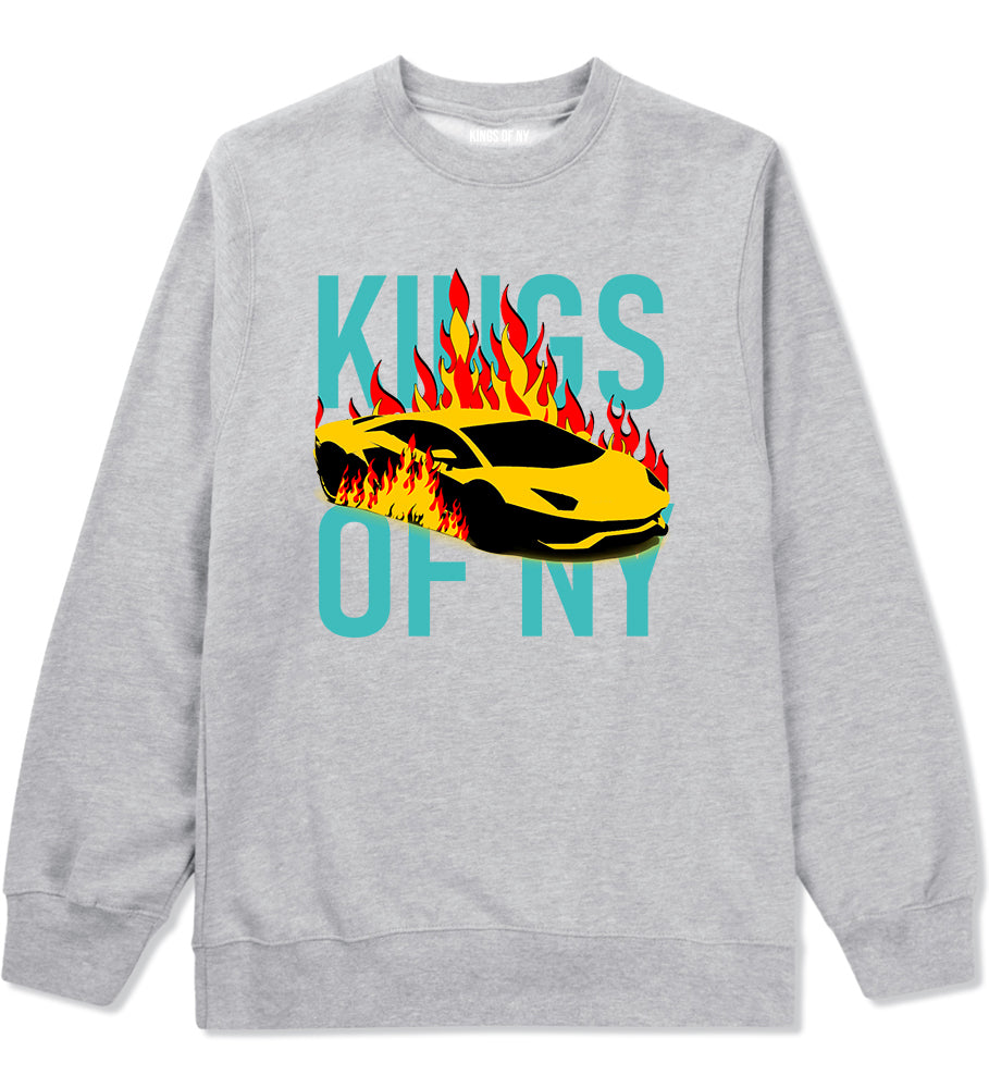 Sports Car In Flames Mens Crewneck Sweatshirt Grey