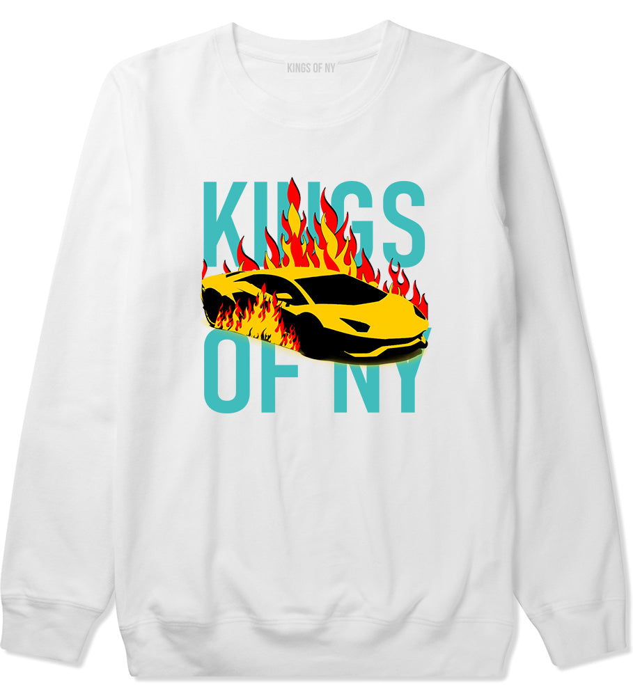 Sports Car In Flames Mens Crewneck Sweatshirt White