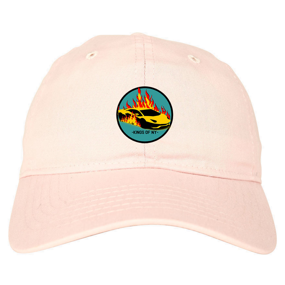 Sports Car In Flames Mens Dad Hat Pink