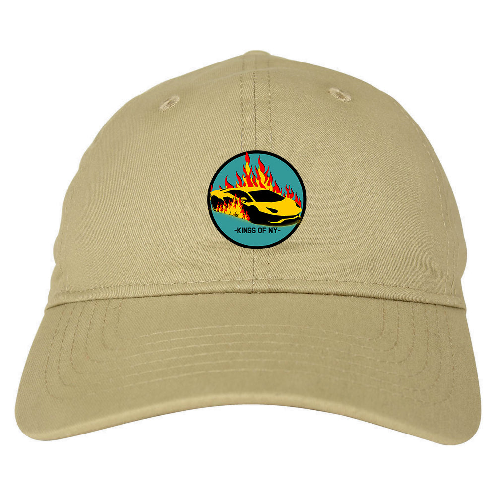 Sports Car In Flames Mens Dad Hat Tan