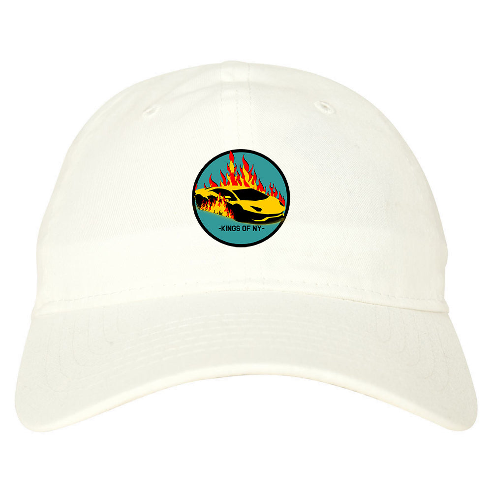 Sports Car In Flames Mens Dad Hat White