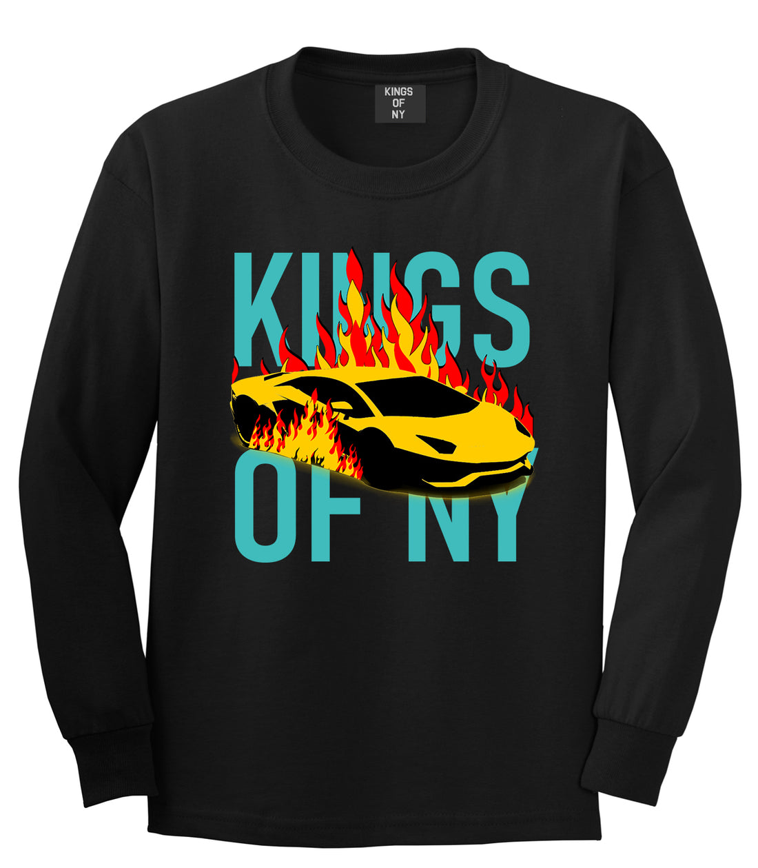 Sports Car In Flames Mens Long Sleeve T-Shirt Black