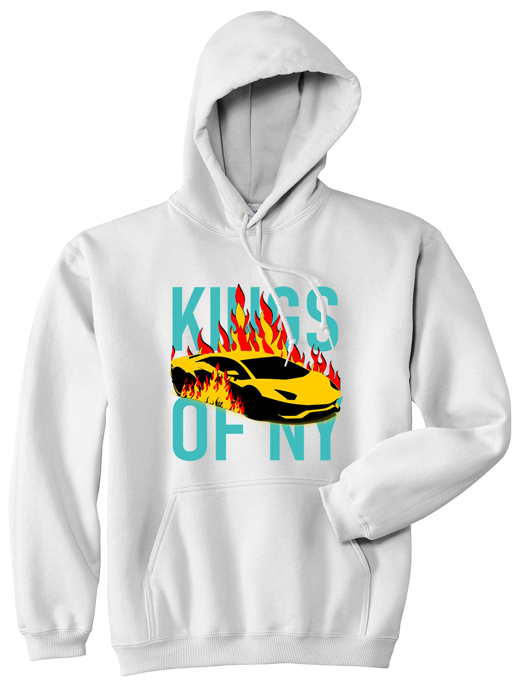 Sports Car In Flames Mens Pullover Hoodie White