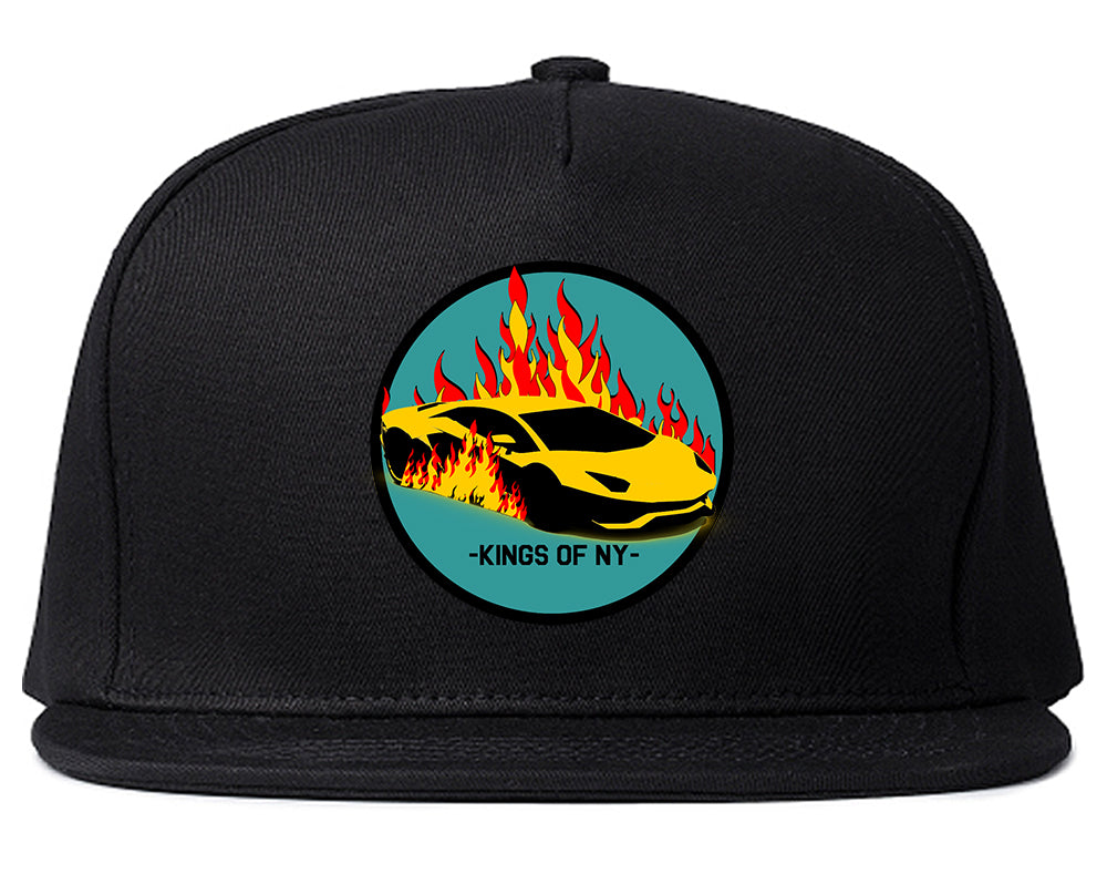 Sports Car In Flames Mens Snapback Hat Black