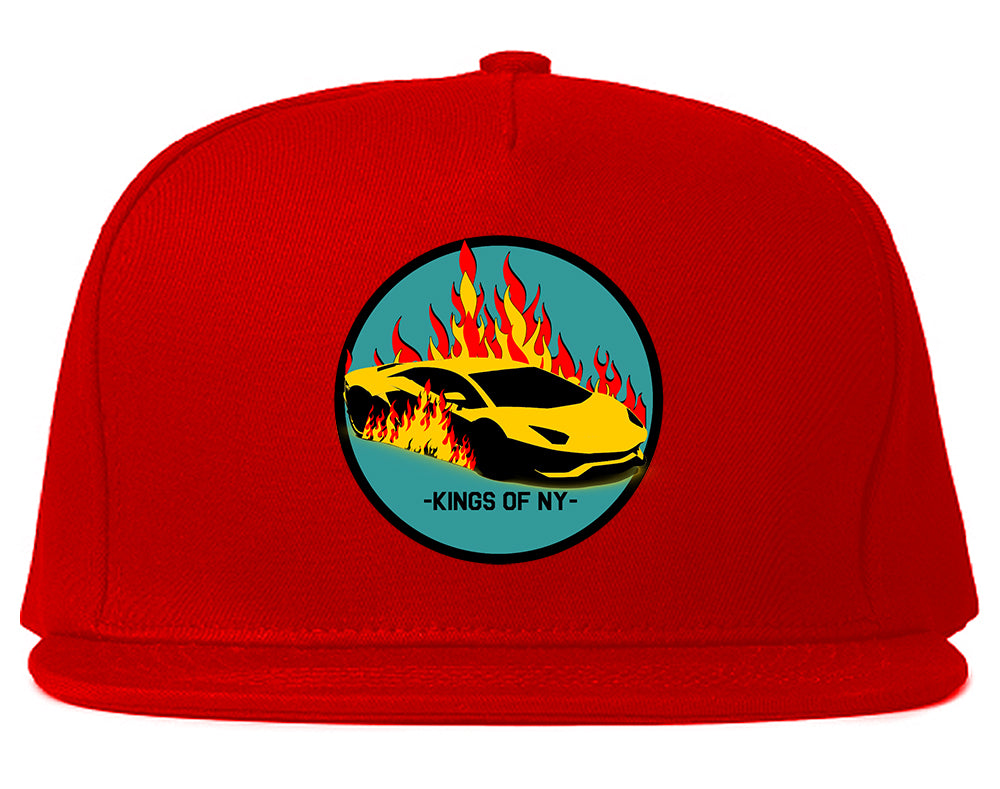 Sports Car In Flames Mens Snapback Hat Red