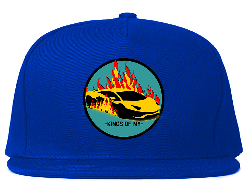 Sports Car In Flames Mens Snapback Hat Royal Blue