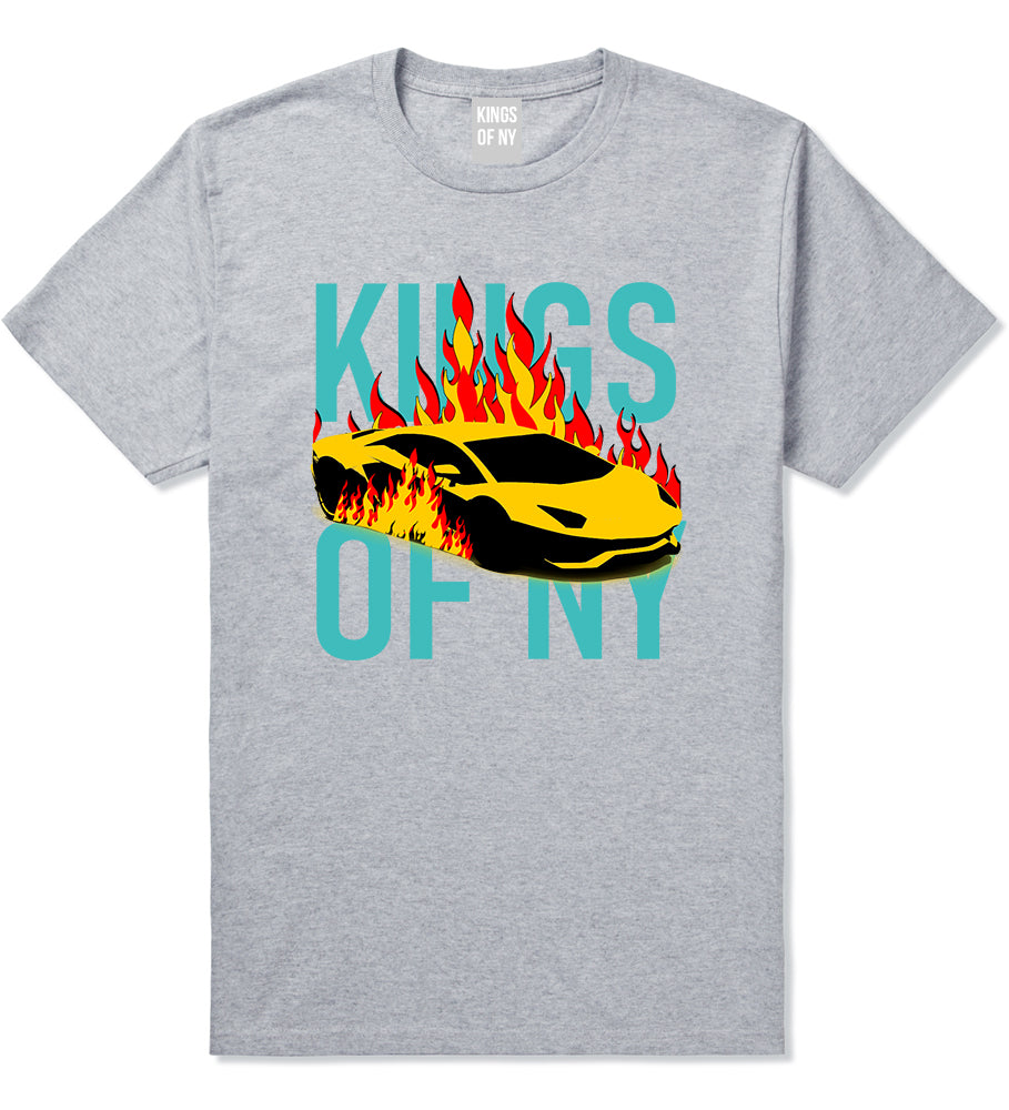 Sports Car In Flames Mens T-Shirt Grey