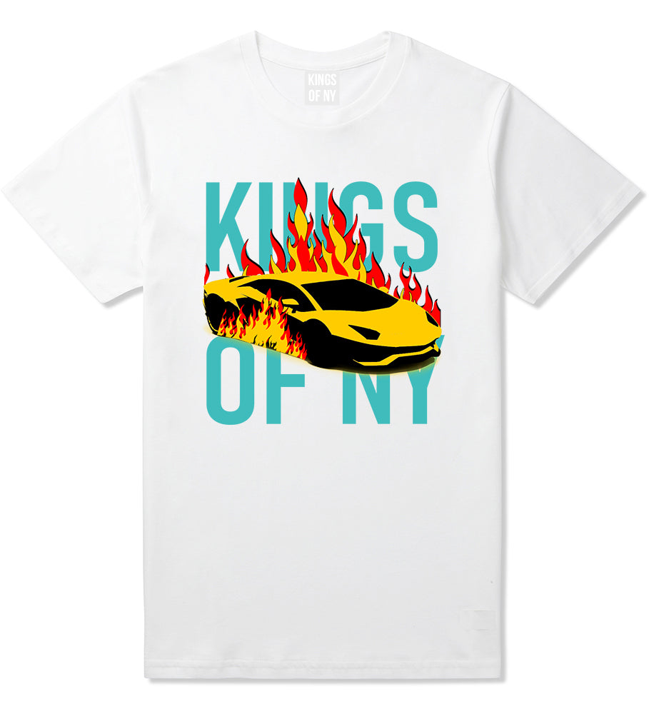 Sports Car In Flames Mens T-Shirt White
