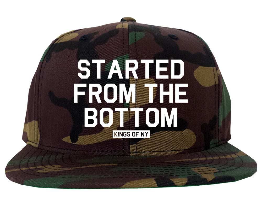 Started From The Bottom Mens Snapback Hat Green Camo