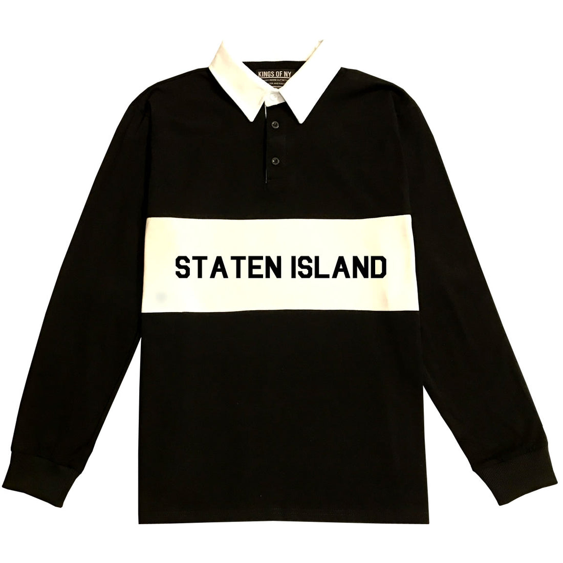 Staten Island New York Striped Mens Long Sleeve Rugby Shirt Black