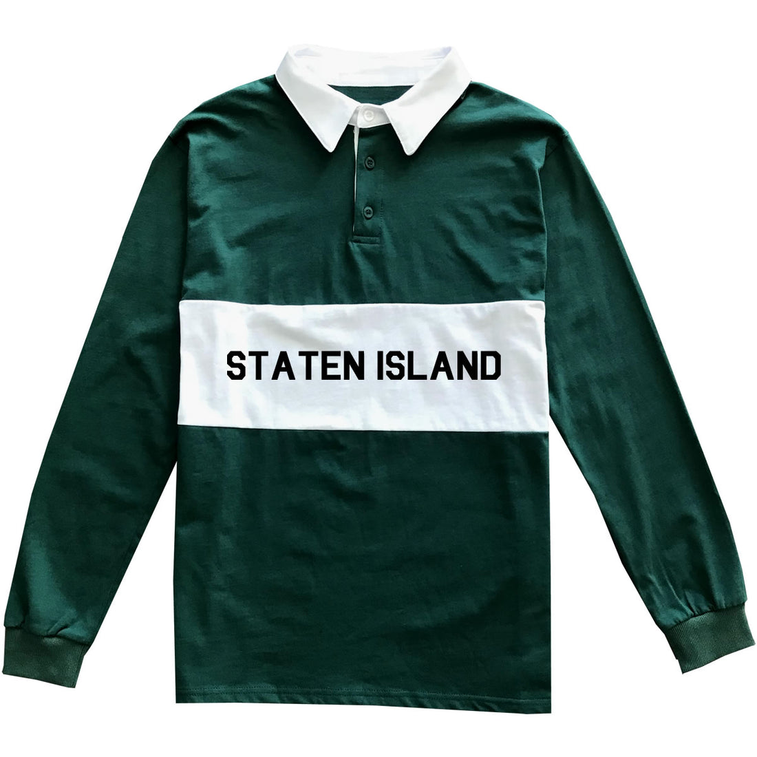Staten Island New York Striped Mens Long Sleeve Rugby Shirt Green