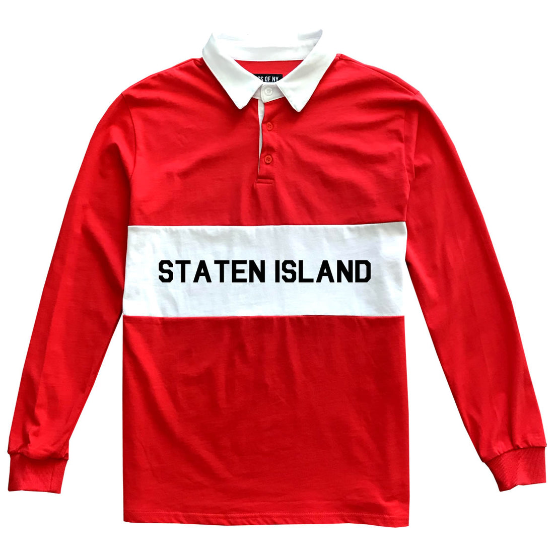 Staten Island New York Striped Mens Long Sleeve Rugby Shirt Red
