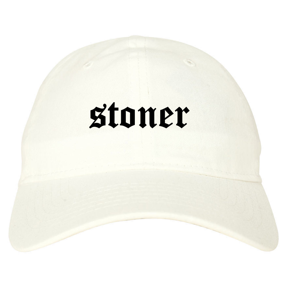 Stoner Old English Mens Dad Hat Baseball Cap White