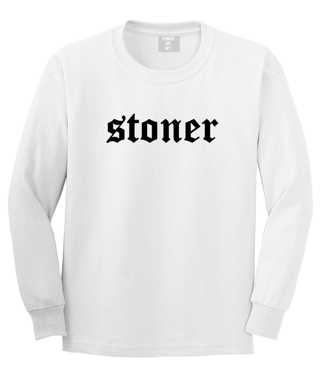Stoner Old English Mens Long Sleeve T-Shirt White by Kings Of NY