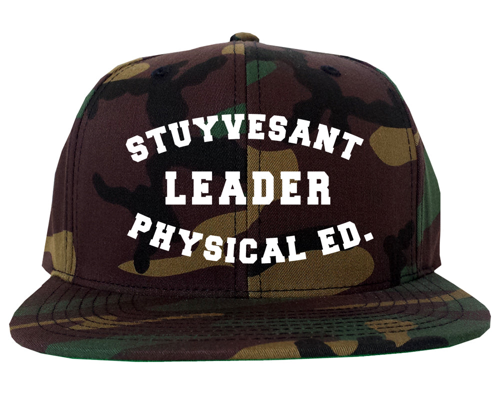 Stuyvesant Leader Physical Ed Mens Snapback Hat Green Camo