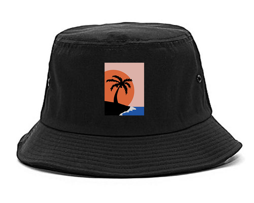 Sunset Palm Tree Vacation Mens Bucket Hat Black