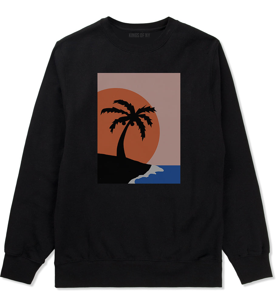 Sunset Palm Tree Vacation Mens Crewneck Sweatshirt Black by Kings Of NY