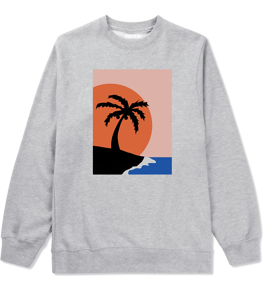 Sunset Palm Tree Vacation Mens Crewneck Sweatshirt Grey by Kings Of NY