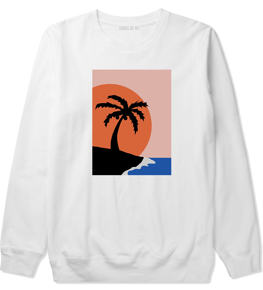 Sunset Palm Tree Vacation Mens Crewneck Sweatshirt White by Kings Of NY
