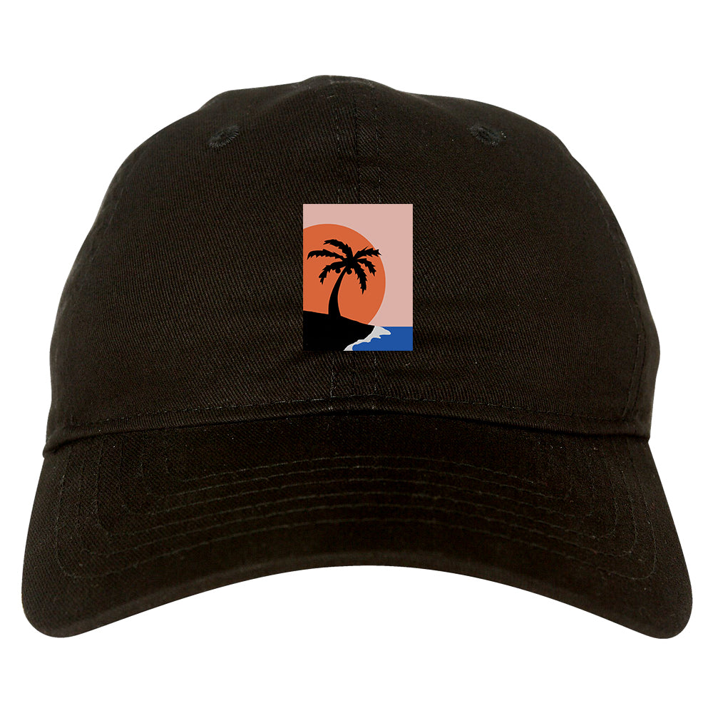 Sunset Palm Tree Vacation Mens Dad Hat Baseball Cap Black