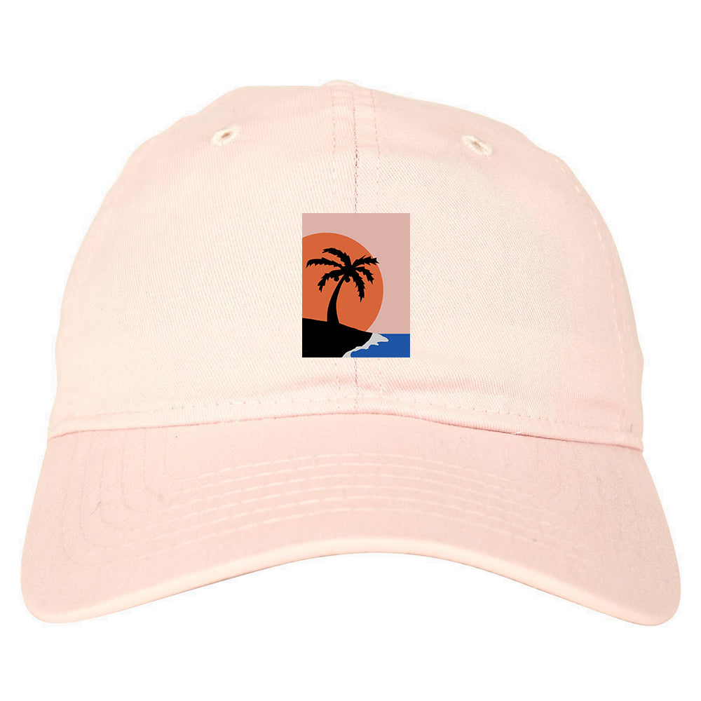 Sunset Palm Tree Vacation Mens Dad Hat Baseball Cap Pink