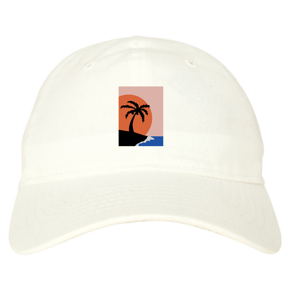 Sunset Palm Tree Vacation Mens Dad Hat Baseball Cap White