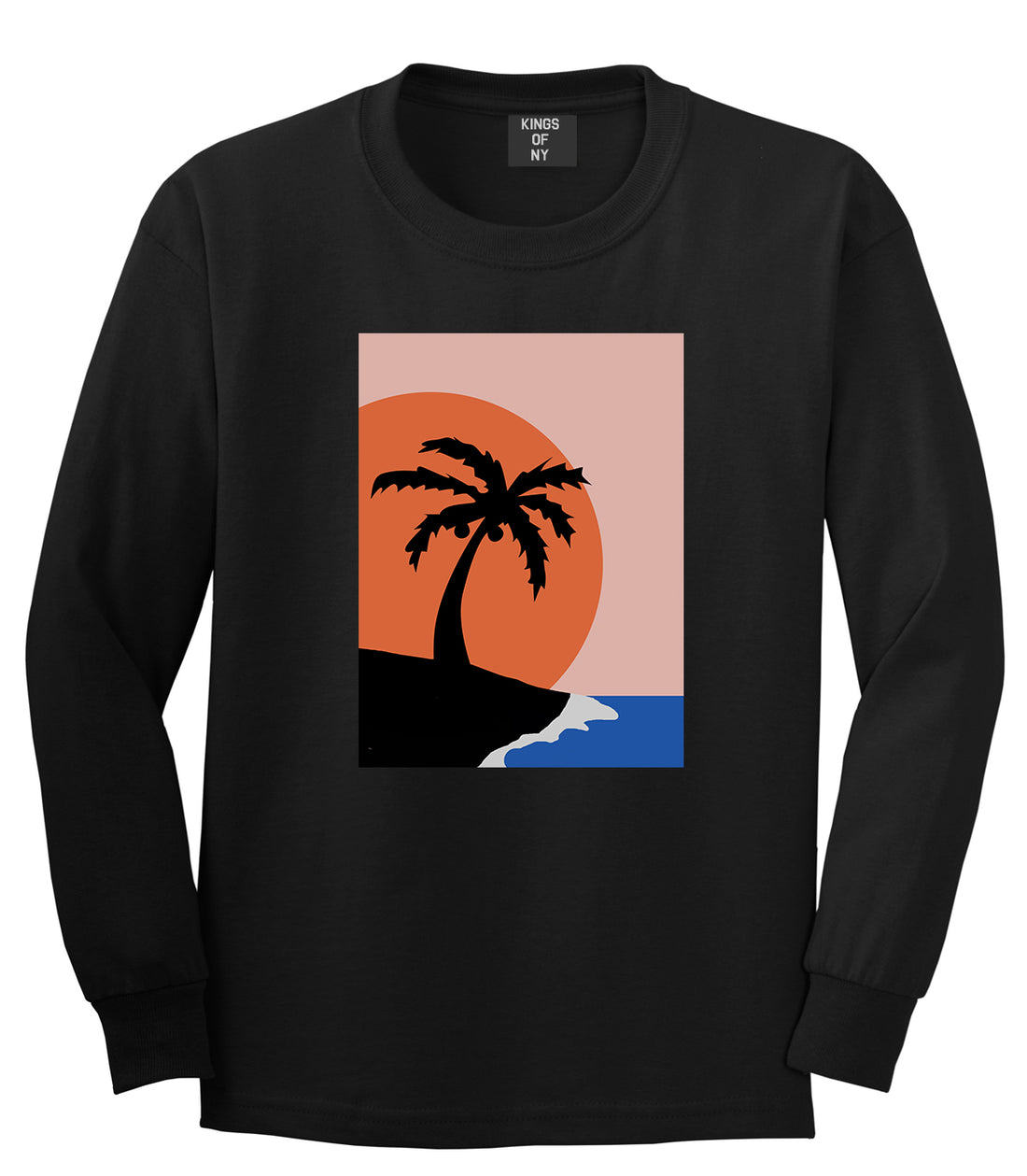 Sunset Palm Tree Vacation Mens Long Sleeve T-Shirt Black by Kings Of NY