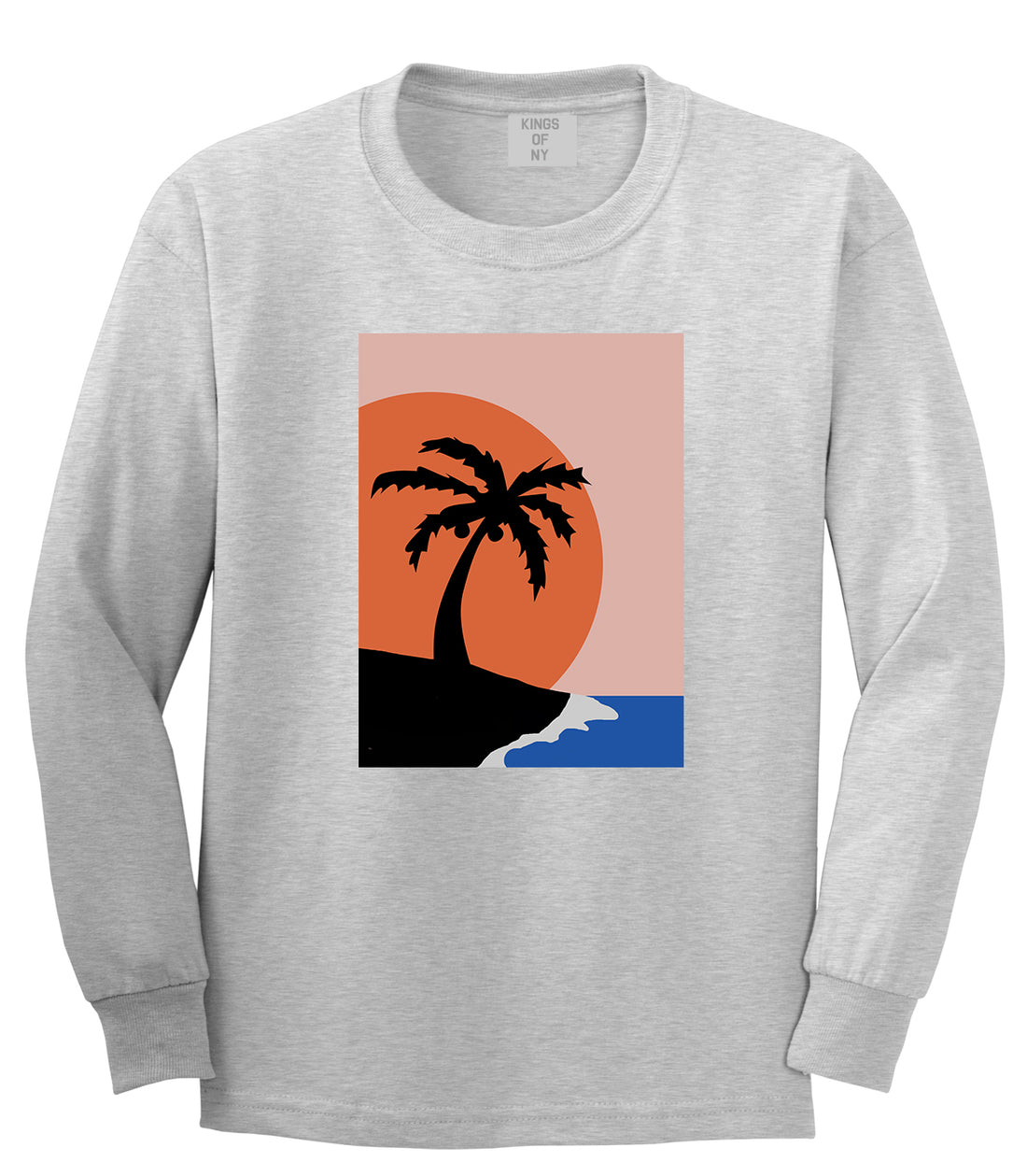 Sunset Palm Tree Vacation Mens Long Sleeve T-Shirt Grey by Kings Of NY